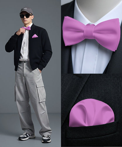 Vittorio Farina Men's Satin Self Tie Bow Tie & Pocket Square in Gift Box - Suits You Sir - Lavender - 