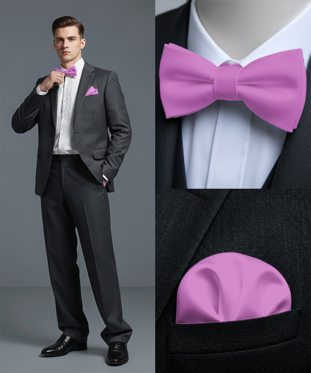 Vittorio Farina Men's Satin Self Tie Bow Tie & Pocket Square in Gift Box - Suits You Sir - Lavender - 