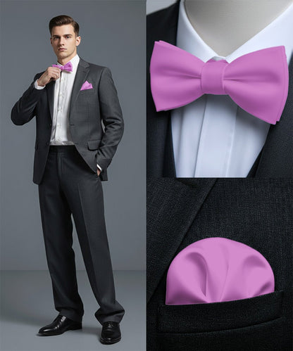 Vittorio Farina Men's Satin Self Tie Bow Tie & Pocket Square in Gift Box - Suits You Sir - Lavender - 