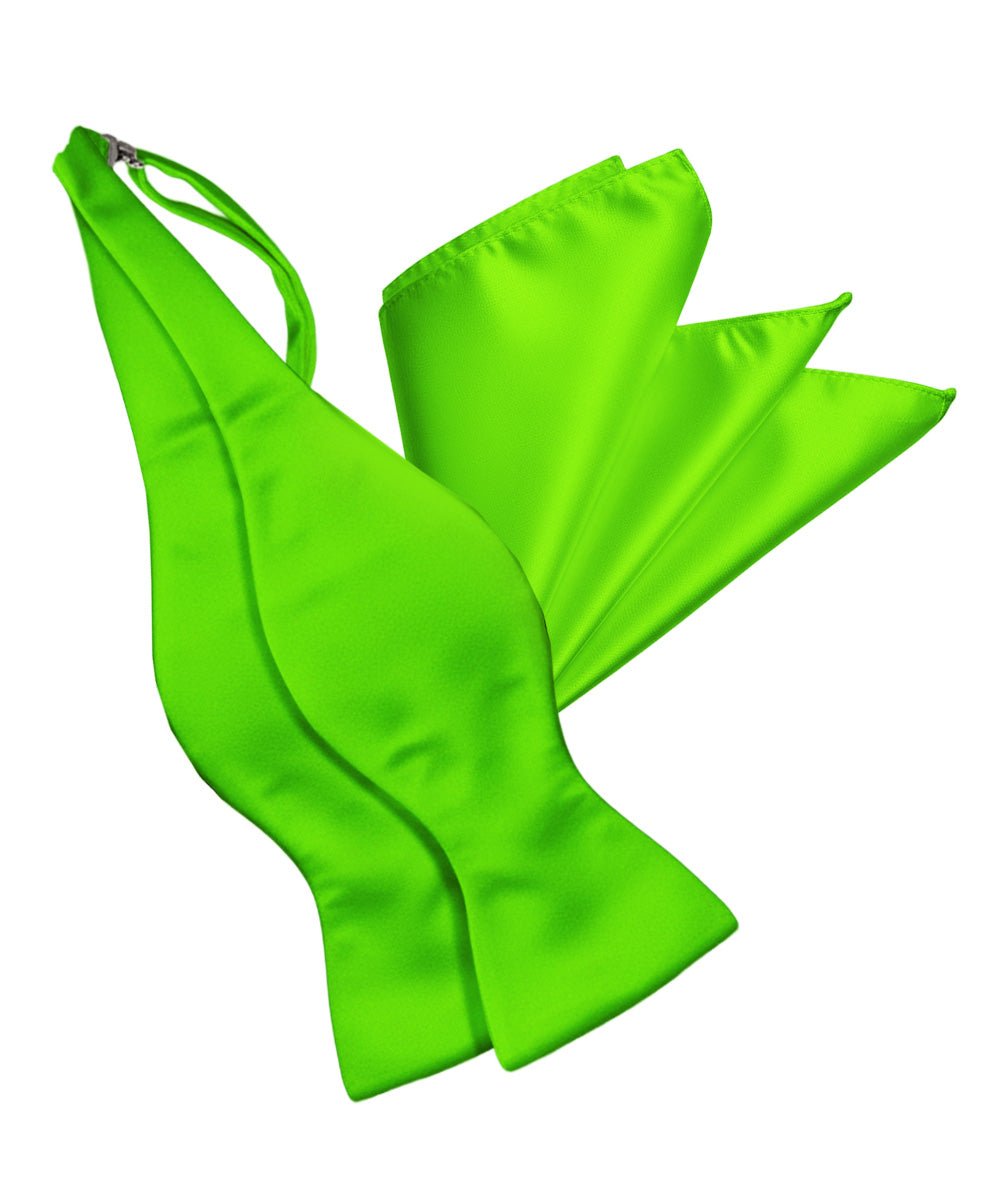 Vittorio Farina Men's Satin Self Tie Bow Tie & Pocket Square in Gift Box - Suits You Sir - Lime Green - 
