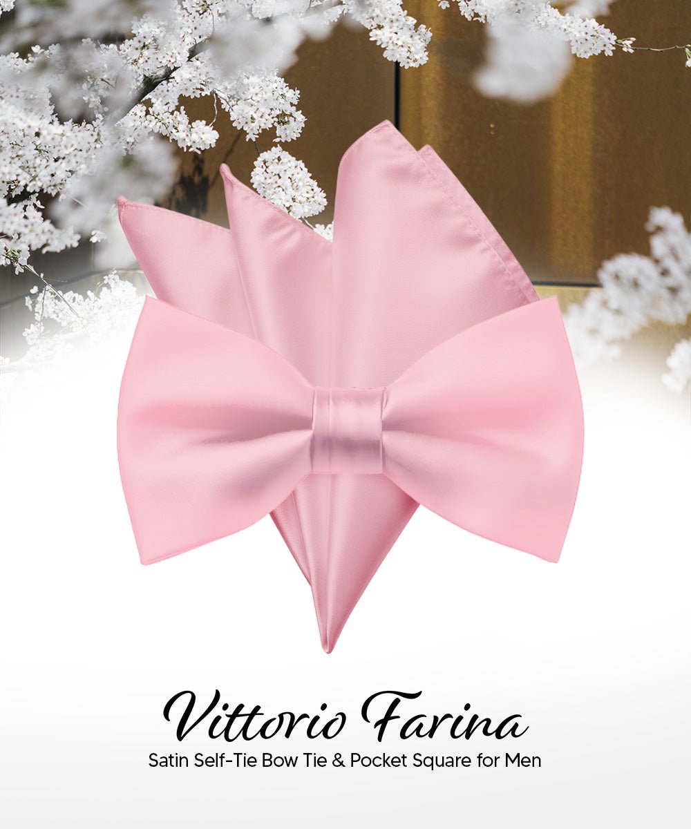 Vittorio Farina Men's Satin Self Tie Bow Tie & Pocket Square in Gift Box - Suits You Sir - Pink - 