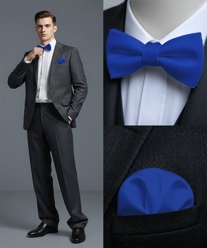 Vittorio Farina Men's Satin Self Tie Bow Tie & Pocket Square in Gift Box - Suits You Sir - Royal Blue - 