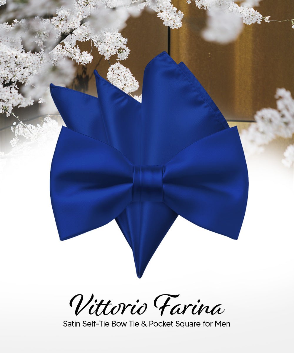 Vittorio Farina Men's Satin Self Tie Bow Tie & Pocket Square in Gift Box - Suits You Sir - Royal Blue - 