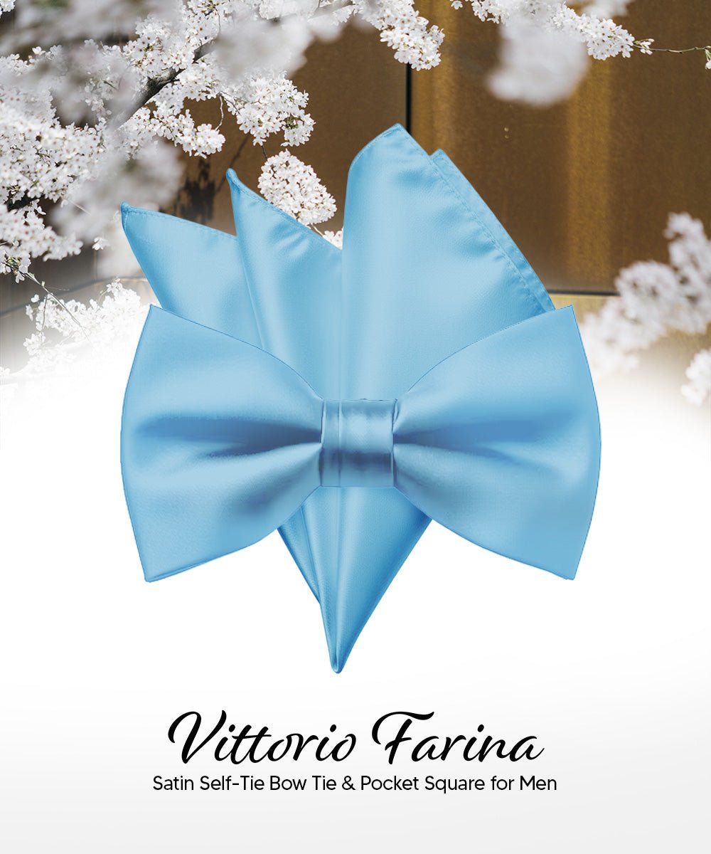 Vittorio Farina Men's Satin Self Tie Bow Tie & Pocket Square in Gift Box - Suits You Sir - Sky - 