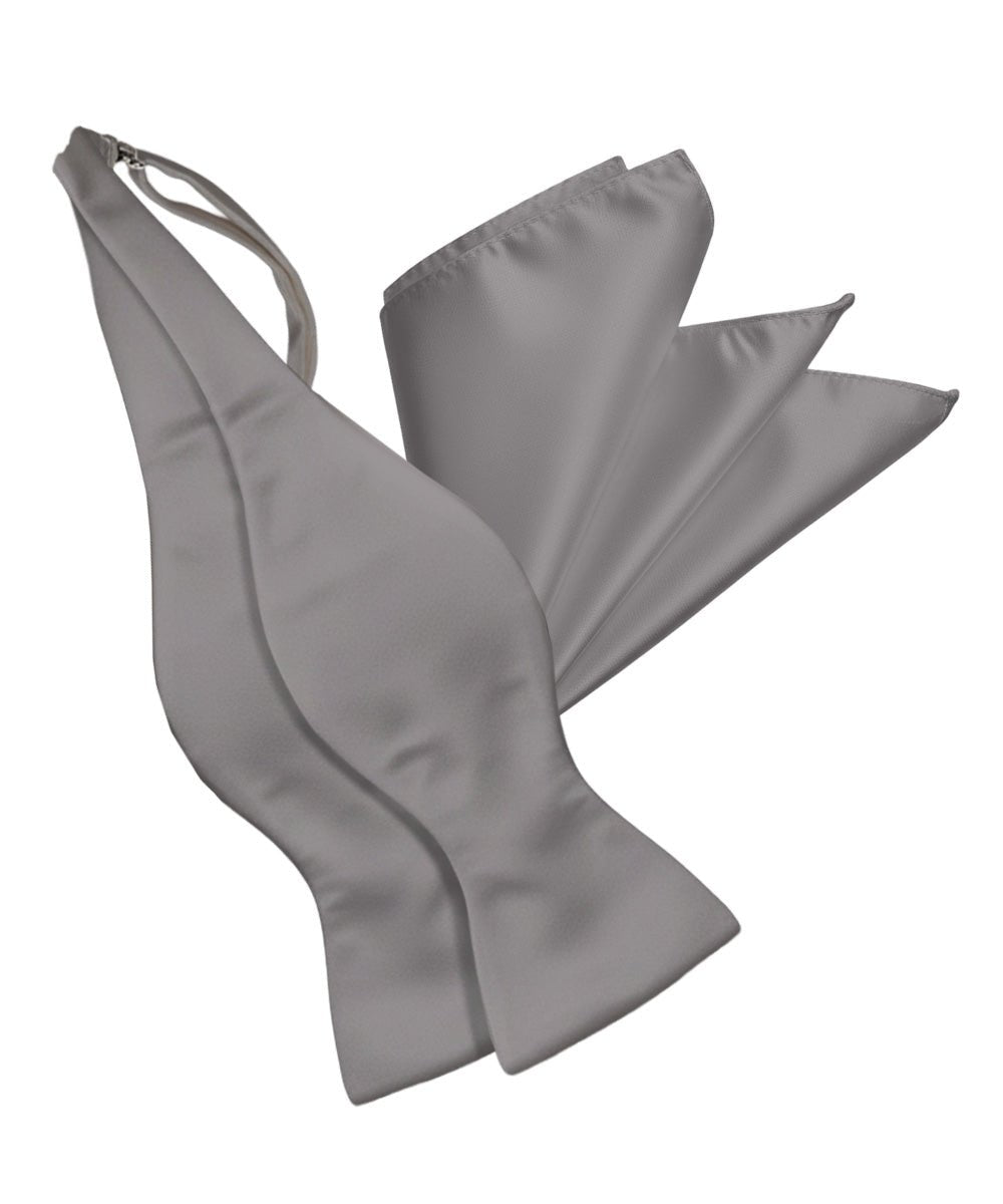 Vittorio Farina Men's Satin Self Tie Bow Tie & Pocket Square in Gift Box - Suits You Sir - Sliver - 
