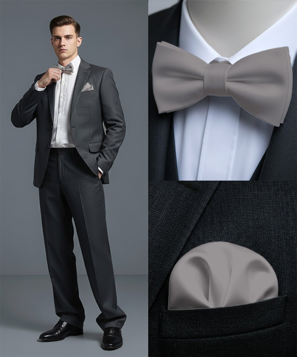 Vittorio Farina Men's Satin Self Tie Bow Tie & Pocket Square in Gift Box - Suits You Sir - Sliver - 