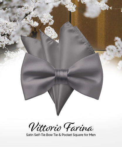 Vittorio Farina Men's Satin Self Tie Bow Tie & Pocket Square in Gift Box - Suits You Sir - Sliver - 