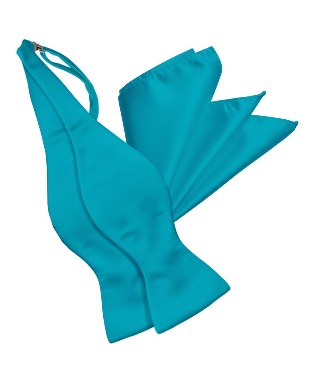 Vittorio Farina Men's Satin Self Tie Bow Tie & Pocket Square in Gift Box - Suits You Sir - Turquoise - 