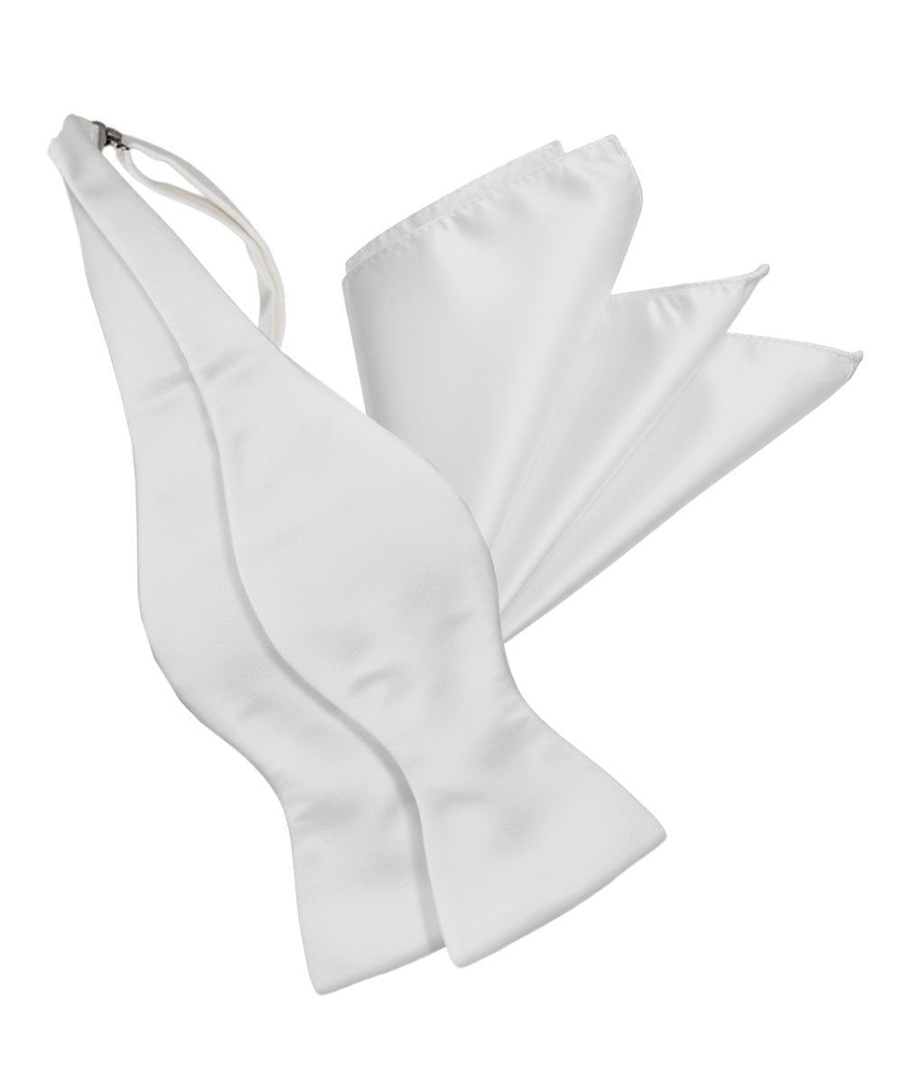 Vittorio Farina Men's Satin Self Tie Bow Tie & Pocket Square in Gift Box - Suits You Sir - White - 