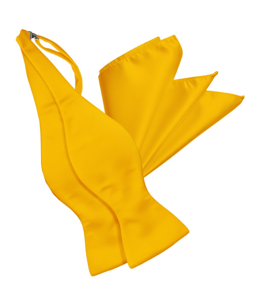Vittorio Farina Men's Satin Self Tie Bow Tie & Pocket Square in Gift Box - Suits You Sir - Yellow - 