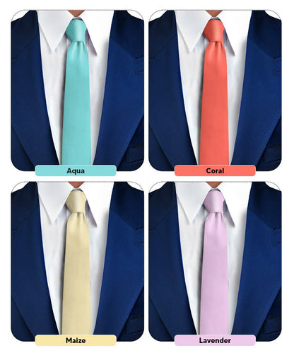 Vittorio Farina Men's Satin Skinny Necktie (Multipack) - Suits You Sir - Aqua/Coral/Maize/Lavender - 
