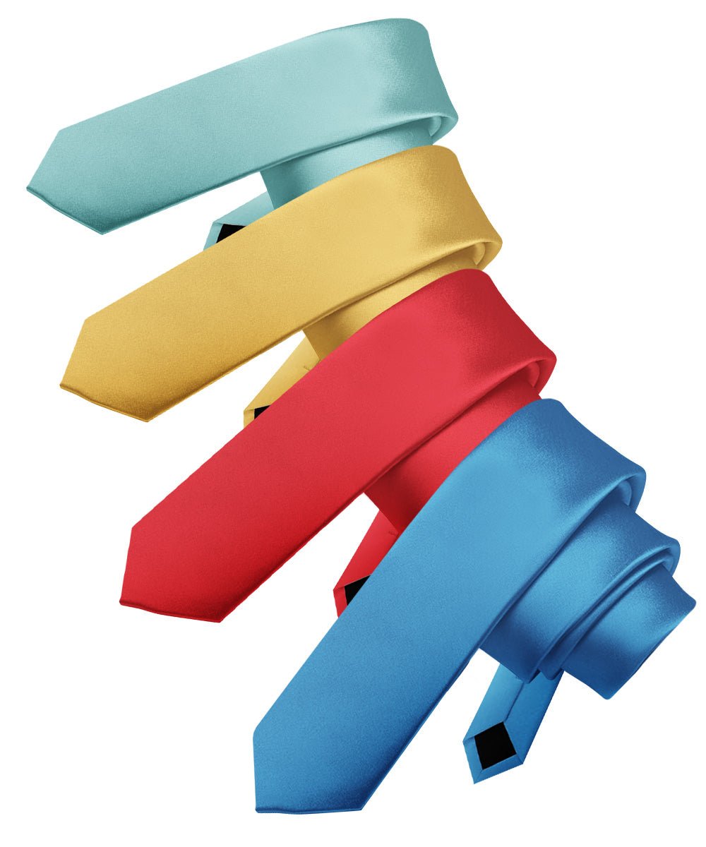 Vittorio Farina Men's Satin Skinny Necktie (Multipack) - Suits You Sir - Aqua/Gold/Red/Royal - 