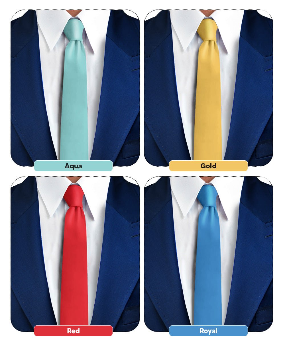 Vittorio Farina Men's Satin Skinny Necktie (Multipack) - Suits You Sir - Aqua/Gold/Red/Royal - 