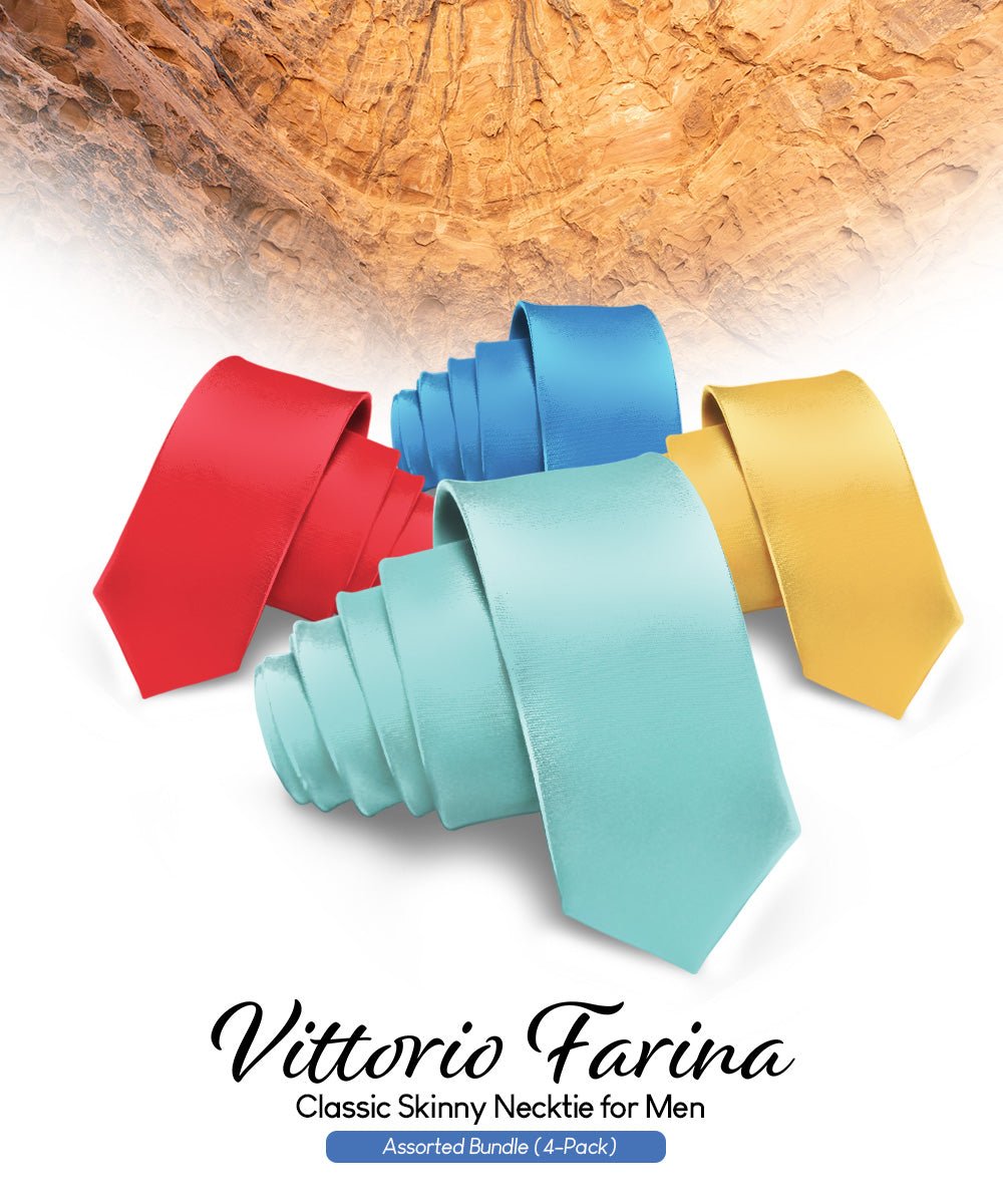 Vittorio Farina Men's Satin Skinny Necktie (Multipack) - Suits You Sir - Aqua/Gold/Red/Royal - 