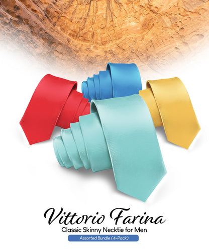 Vittorio Farina Men's Satin Skinny Necktie (Multipack) - Suits You Sir - Aqua/Gold/Red/Royal - 