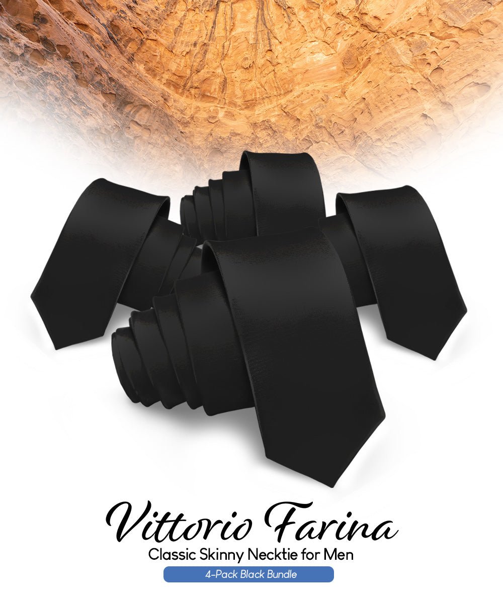 Vittorio Farina Men's Satin Skinny Necktie (Multipack) - Suits You Sir - Black - 