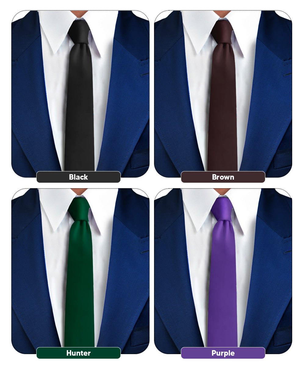 Vittorio Farina Men's Satin Skinny Necktie (Multipack) - Suits You Sir - Black/Brown/Hunter Green/Purple - 