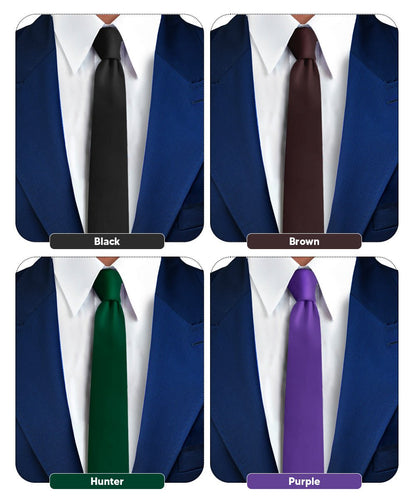 Vittorio Farina Men's Satin Skinny Necktie (Multipack) - Suits You Sir - Black/Brown/Hunter Green/Purple - 