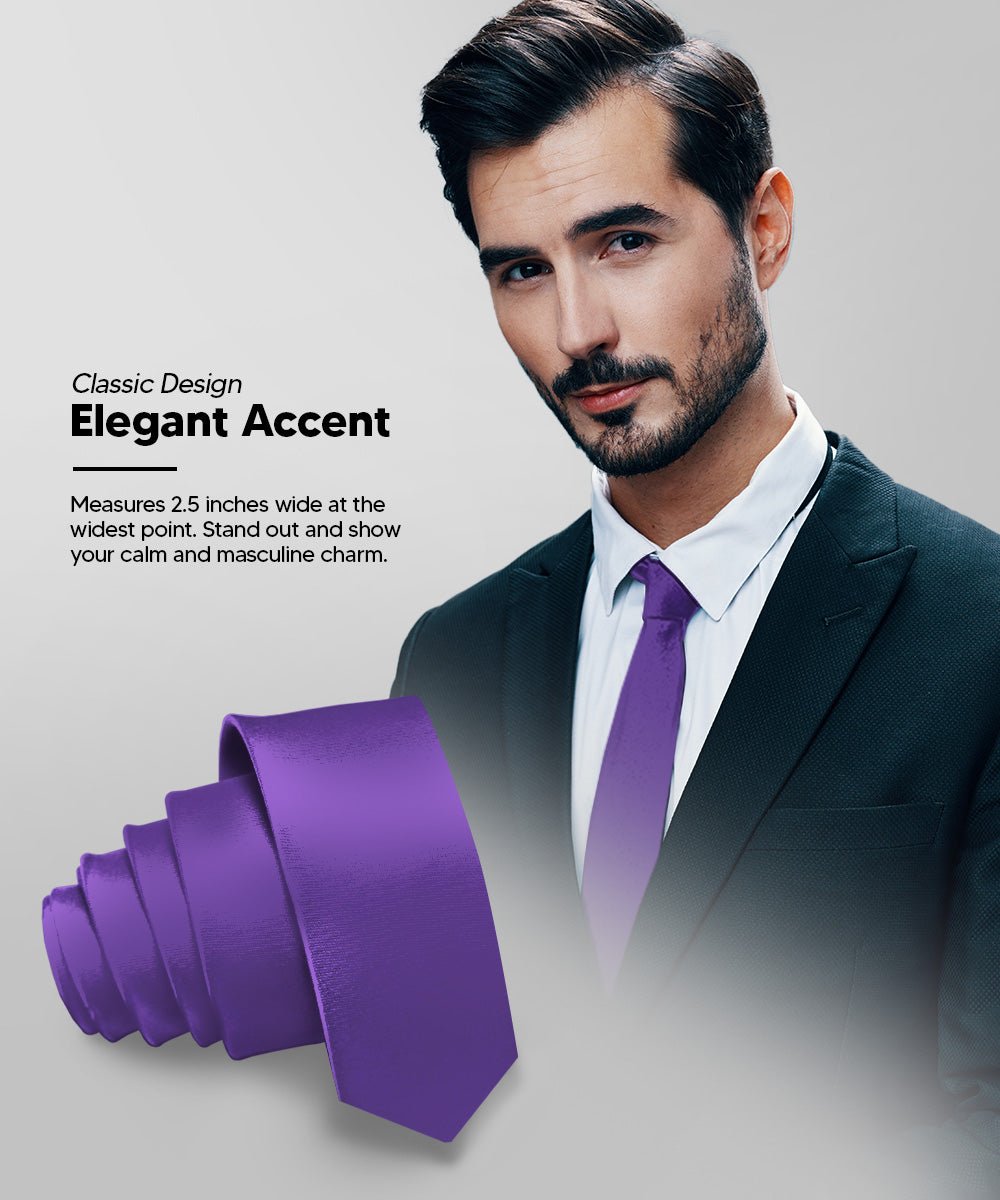 Vittorio Farina Men's Satin Skinny Necktie (Multipack) - Suits You Sir - Black/Brown/Hunter Green/Purple - 