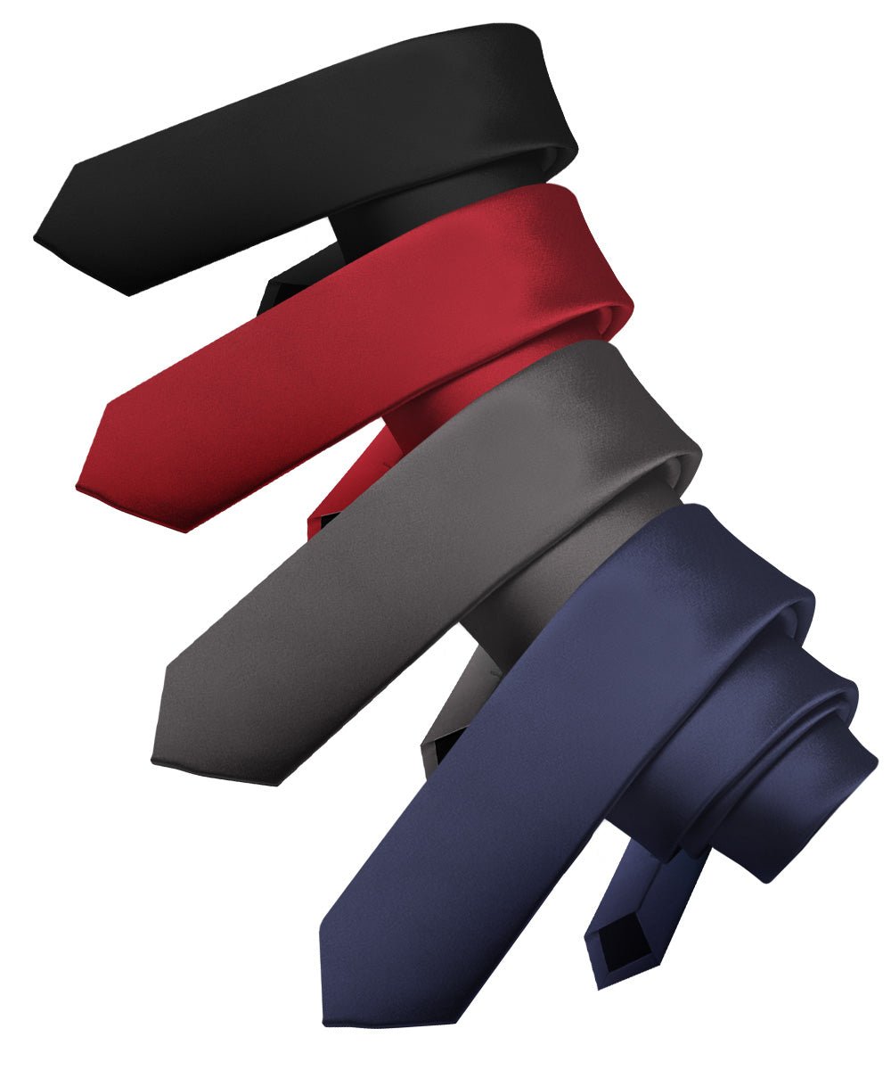 Vittorio Farina Men's Satin Skinny Necktie (Multipack) - Suits You Sir - Black/Burgundy/Charcoal/Navy Blue - 