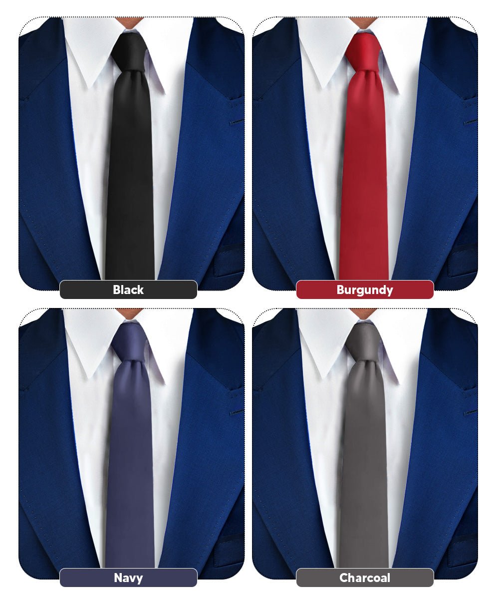 Vittorio Farina Men's Satin Skinny Necktie (Multipack) - Suits You Sir - Black/Burgundy/Charcoal/Navy Blue - 
