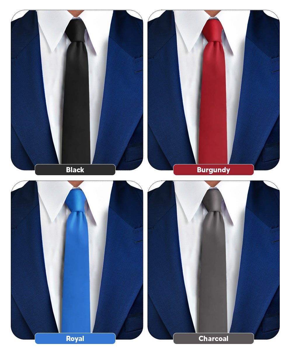 Vittorio Farina Men's Satin Skinny Necktie (Multipack) - Suits You Sir - Black/Burgundy/Charcoal/Royal Blue - 
