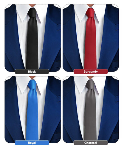 Vittorio Farina Men's Satin Skinny Necktie (Multipack) - Suits You Sir - Black/Burgundy/Charcoal/Royal Blue - 