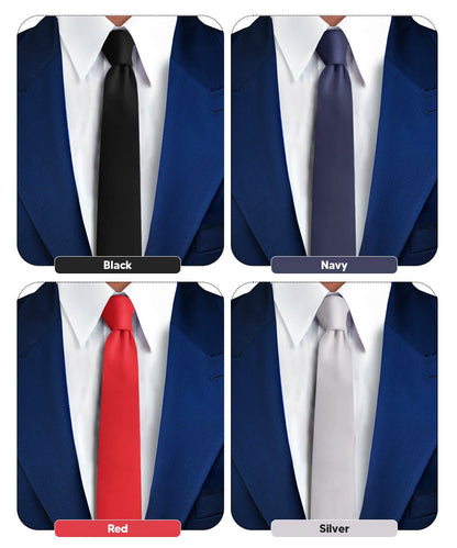 Vittorio Farina Men's Satin Skinny Necktie (Multipack) - Suits You Sir - Black/Navy Blue/Red/Silver - 