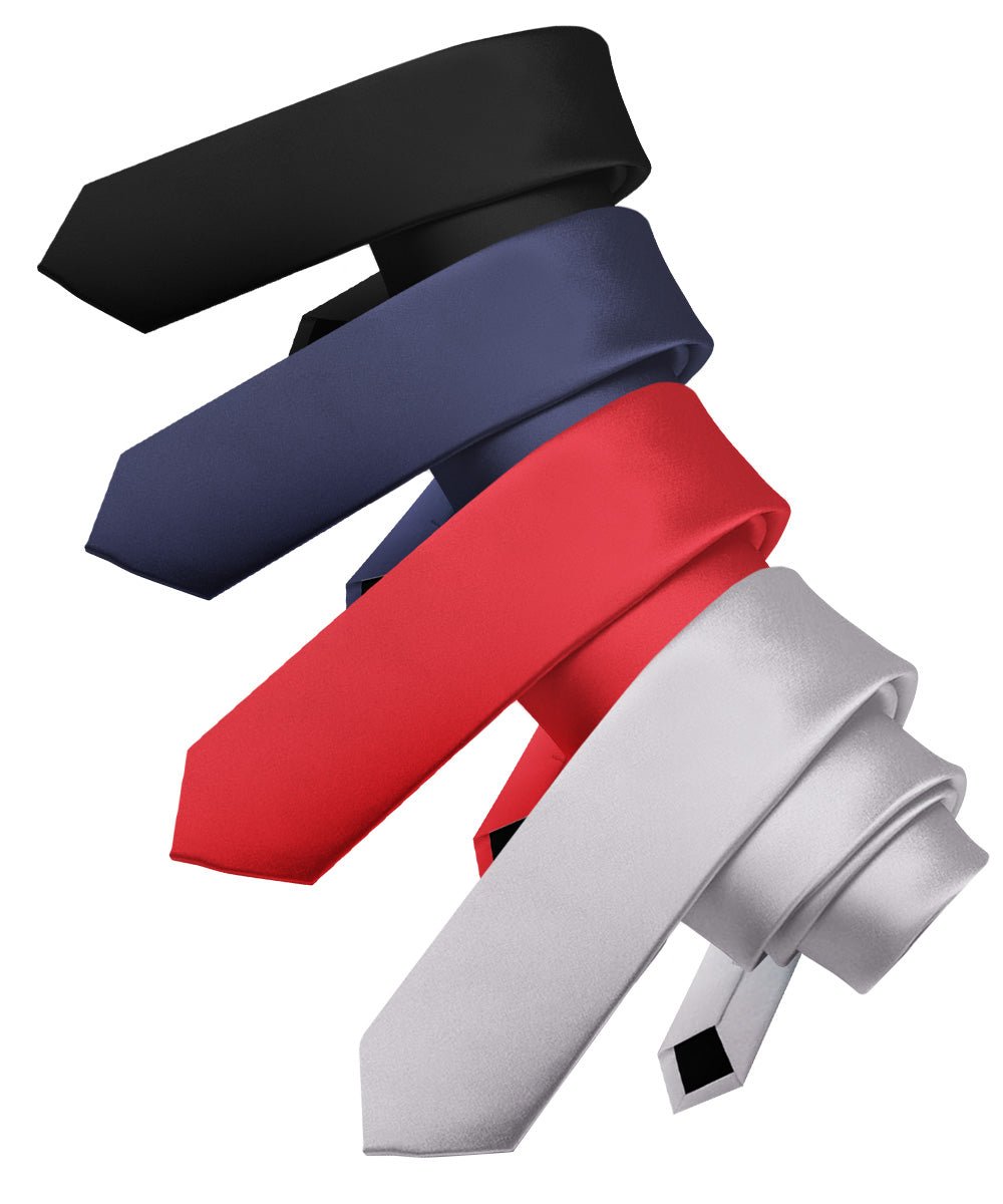 Vittorio Farina Men's Satin Skinny Necktie (Multipack) - Suits You Sir - Black/Navy Blue/Red/Silver - 