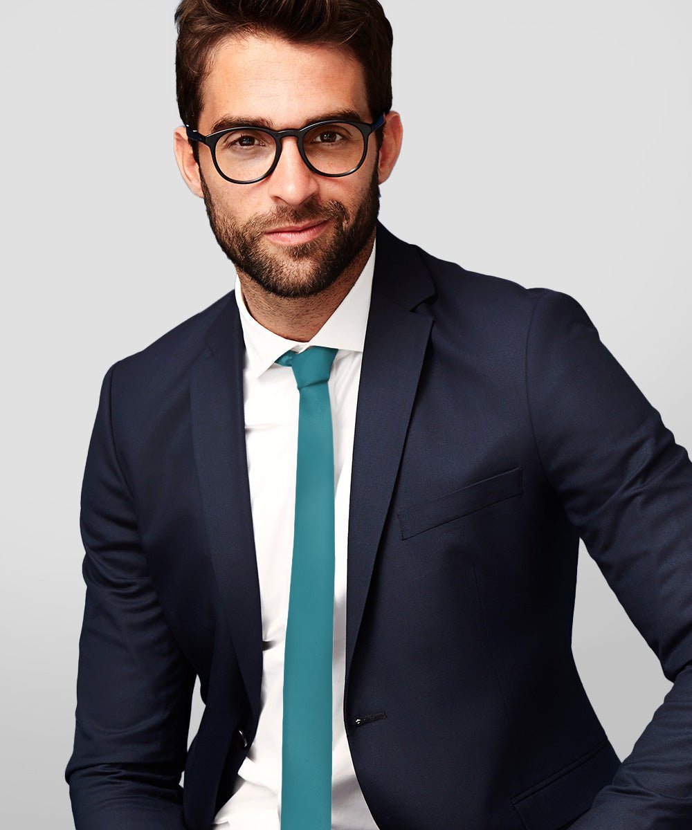 Vittorio Farina Men's Satin Skinny Necktie (Multipack) - Suits You Sir - Blue/Charcoal/Teal Blue/Yellow - 