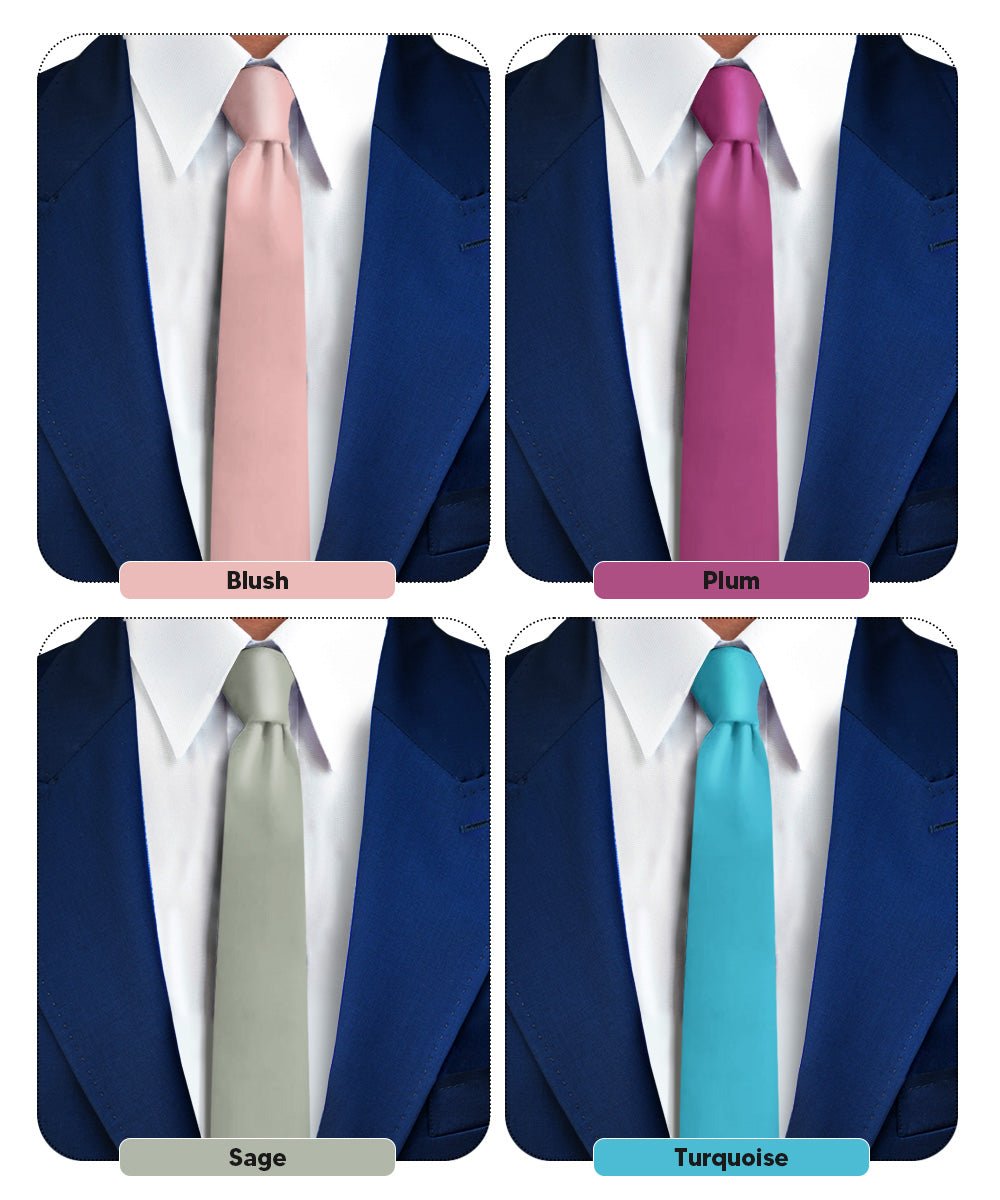 Vittorio Farina Men's Satin Skinny Necktie (Multipack) - Suits You Sir - Blush/Plum/Sage Green/Turquioise - 