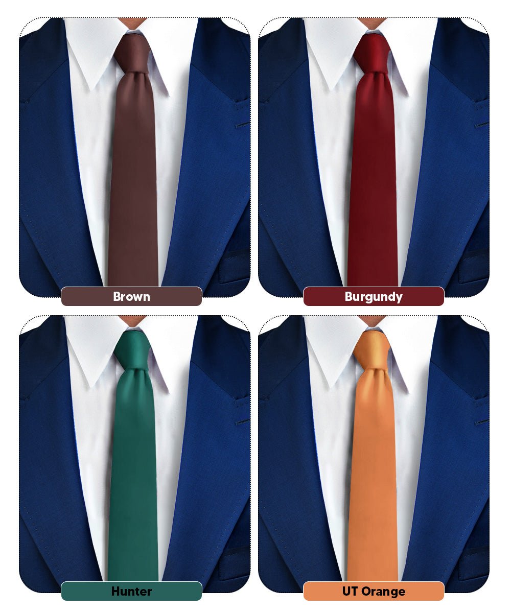Vittorio Farina Men's Satin Skinny Necktie (Multipack) - Suits You Sir - Brown/Burgundy/Burnt Orange/Hunter Green - 