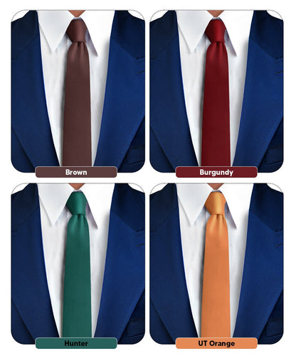 Vittorio Farina Men's Satin Skinny Necktie (Multipack) - Suits You Sir - Brown/Burgundy/Burnt Orange/Hunter Green - 