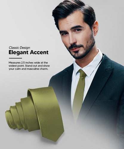 Vittorio Farina Men's Satin Skinny Necktie (Multipack) - Suits You Sir - Brown/Burgundy/Navy Blue/Olive Green - 