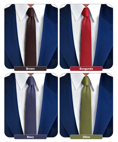 Vittorio Farina Men's Satin Skinny Necktie (Multipack) - Suits You Sir - Brown/Burgundy/Navy Blue/Olive Green - 