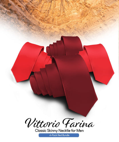 Vittorio Farina Men's Satin Skinny Necktie (Multipack) - Suits You Sir - Burgundy/Burgundy/Red/Red - 