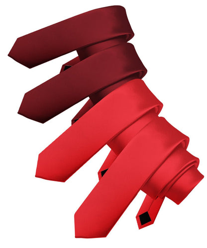 Vittorio Farina Men's Satin Skinny Necktie (Multipack) - Suits You Sir - Burgundy/Burgundy/Red/Red - 