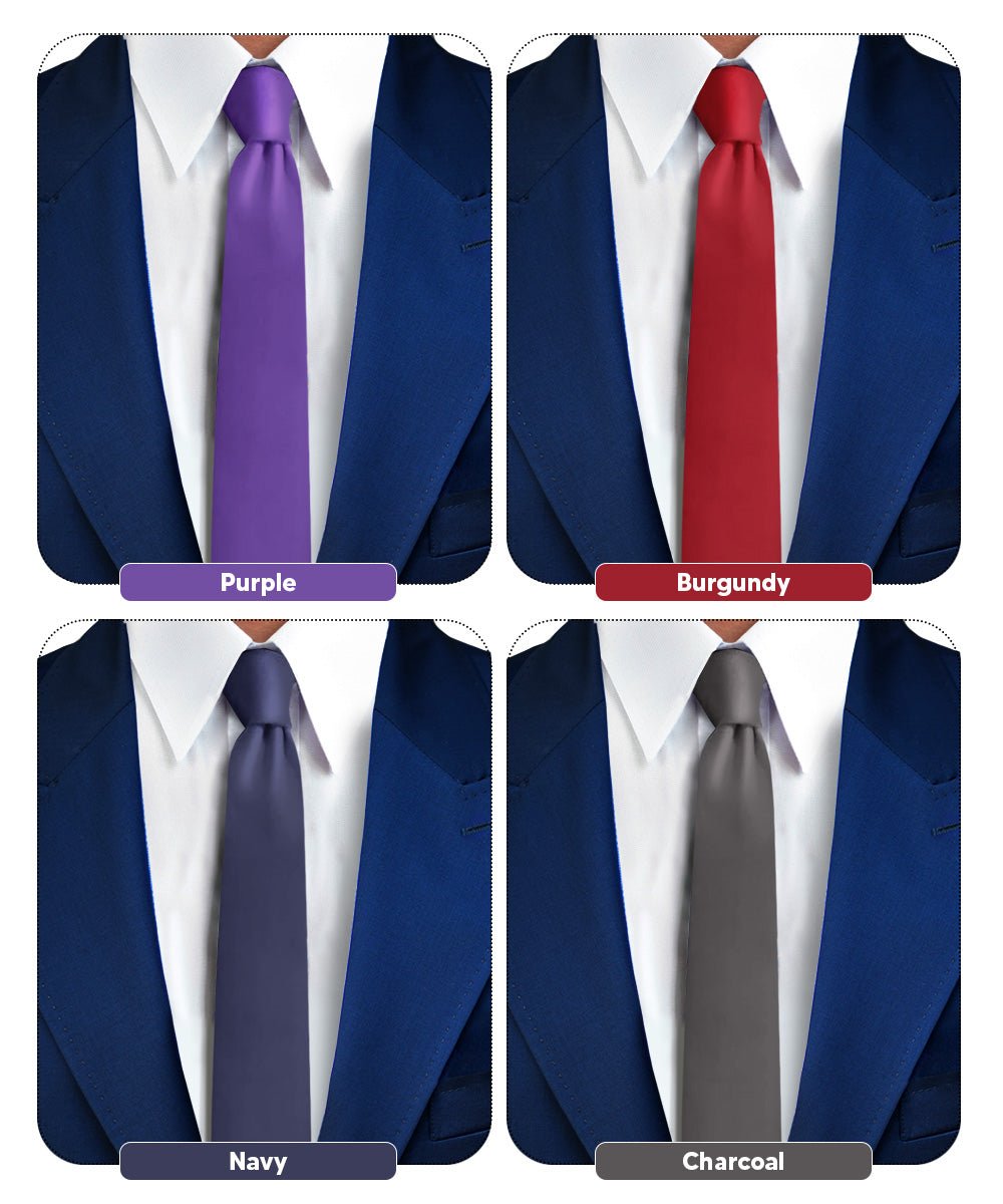 Vittorio Farina Men's Satin Skinny Necktie (Multipack) - Suits You Sir - Burgundy/Charcoal/Navy Blue/Purple - 