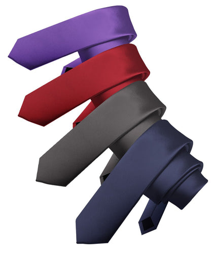 Vittorio Farina Men's Satin Skinny Necktie (Multipack) - Suits You Sir - Burgundy/Charcoal/Navy Blue/Purple - 