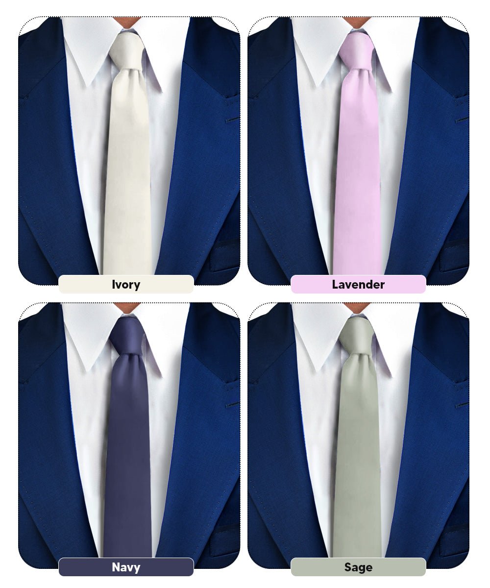 Vittorio Farina Men's Satin Skinny Necktie (Multipack) - Suits You Sir - Ivory/Lavender/Navy Blue/Sage Green - 