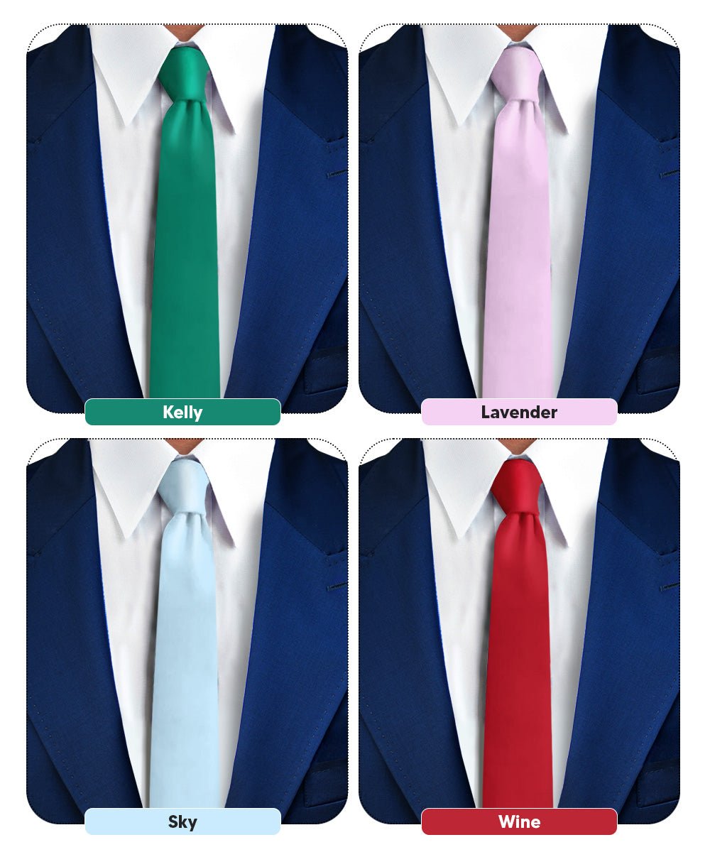 Vittorio Farina Men's Satin Skinny Necktie (Multipack) - Suits You Sir - Kelly Green/Lavender/Sky Blue/Wine - 