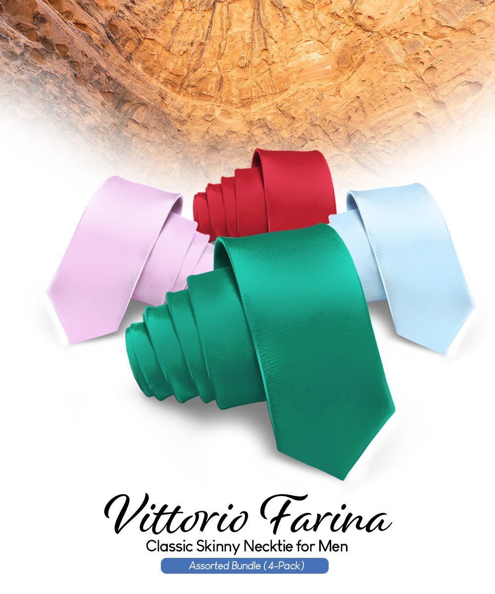 Vittorio Farina Men's Satin Skinny Necktie (Multipack) - Suits You Sir - Kelly Green/Lavender/Sky Blue/Wine - 