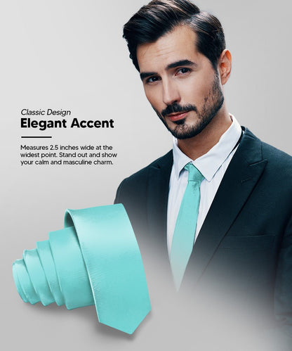 Vittorio Farina Men's Satin Skinny Necktie (Multipack) - Suits You Sir - Navy Blue/Royal Blue/Aqua/Turquoise - 