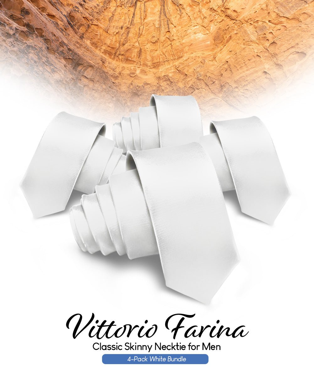 Vittorio Farina Men's Satin Skinny Necktie (Multipack) - Suits You Sir - White - 