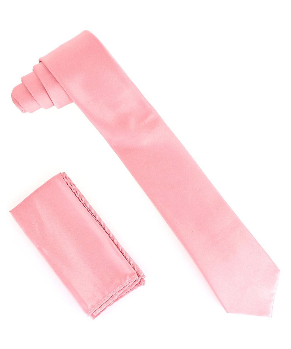 Vittorio Farina Men's Satin Skinny Necktie & Pocket Square - Suits You Sir - Blush - 