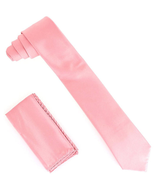 Vittorio Farina Men's Satin Skinny Necktie & Pocket Square - Suits You Sir - Blush - 