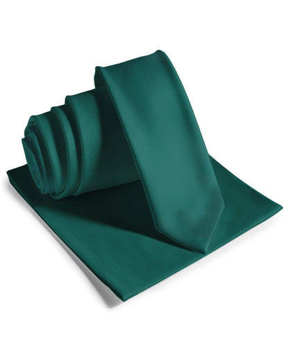 Vittorio Farina Men's Satin Skinny Necktie & Pocket Square - Suits You Sir - Hunter Green - 
