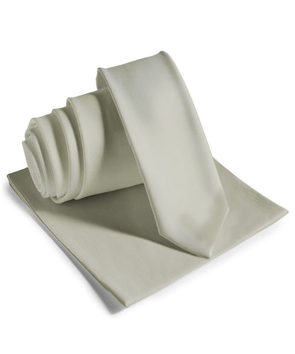 Vittorio Farina Men's Satin Skinny Necktie & Pocket Square - Suits You Sir - Ivory - 