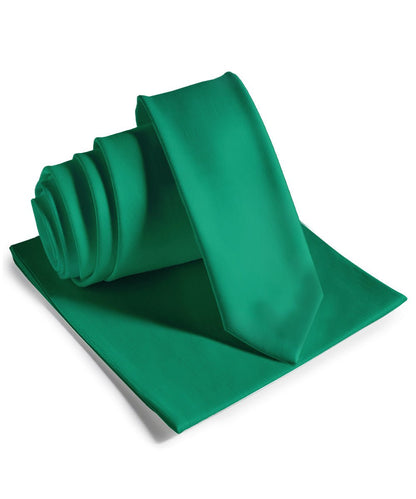 Vittorio Farina Men's Satin Skinny Necktie & Pocket Square - Suits You Sir - Kelly Green - 