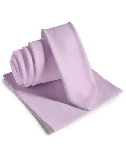 Vittorio Farina Men's Satin Skinny Necktie & Pocket Square - Suits You Sir - Lavender - 
